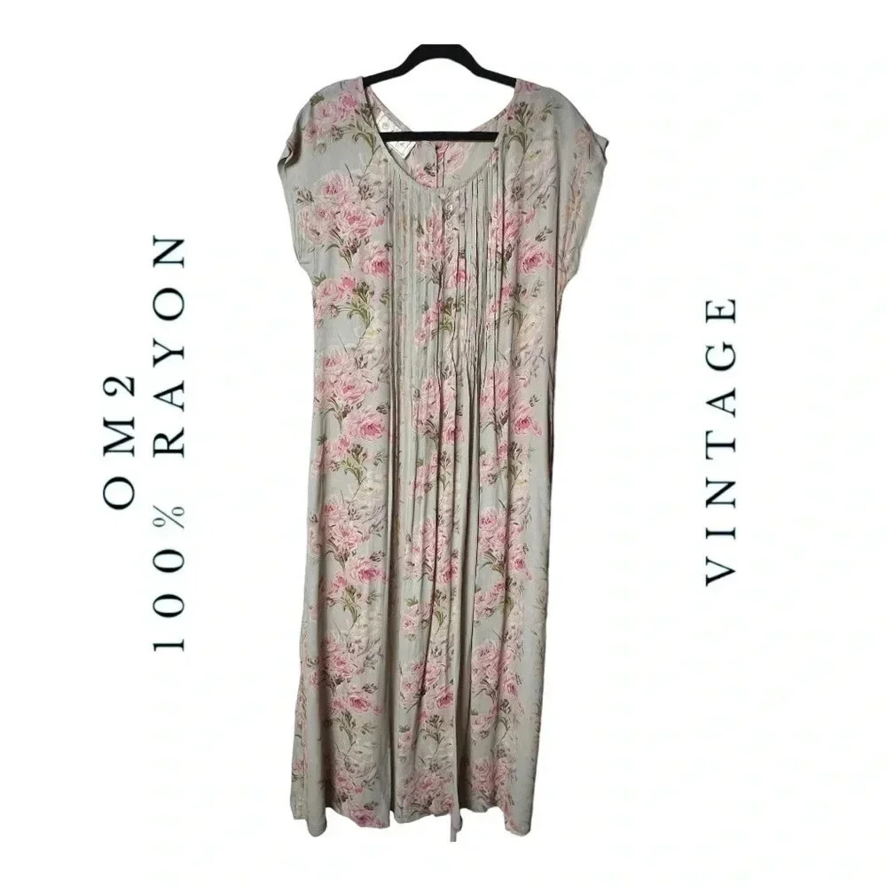 1373. OM2 VINTAGE 90’ COTTAGE CORE MAXI LENGTH DRESS SIZE 12 FLORAL 100% RAYON
